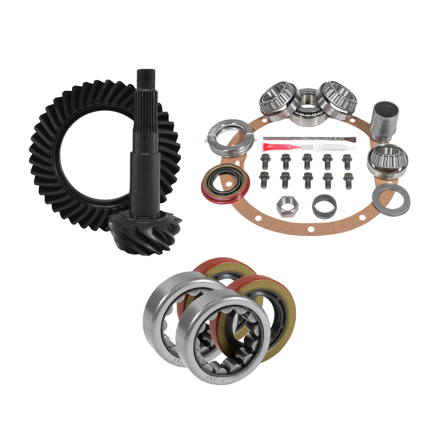 8.2" GM 3.08 Rear Ring & Pinion, Install Kit, 2.25" OD Axle Bearings & Seals 