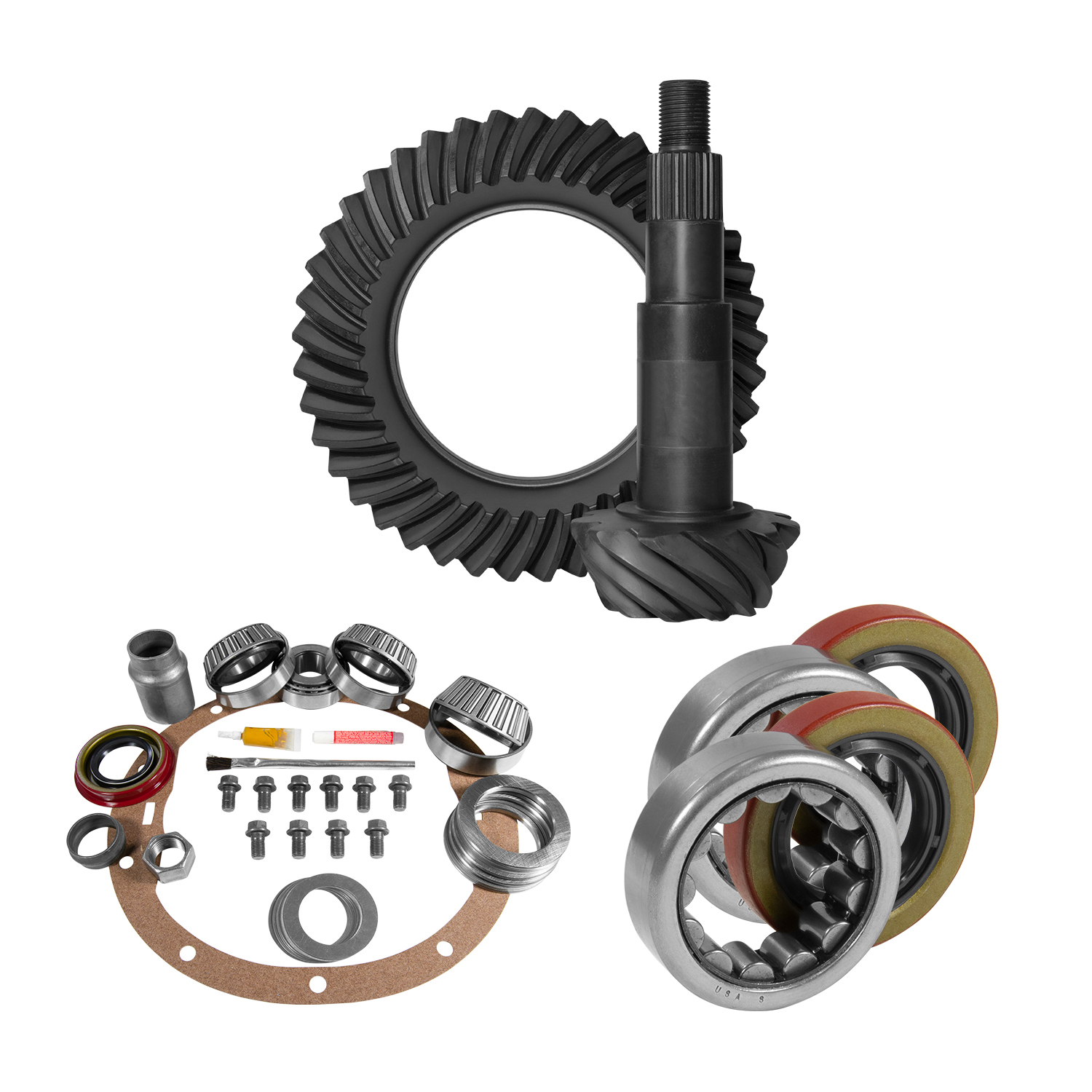 8.2" GM 3.73 Rear Ring & Pinion, Install Kit, 2.25" OD Axle Bearings & Seals 