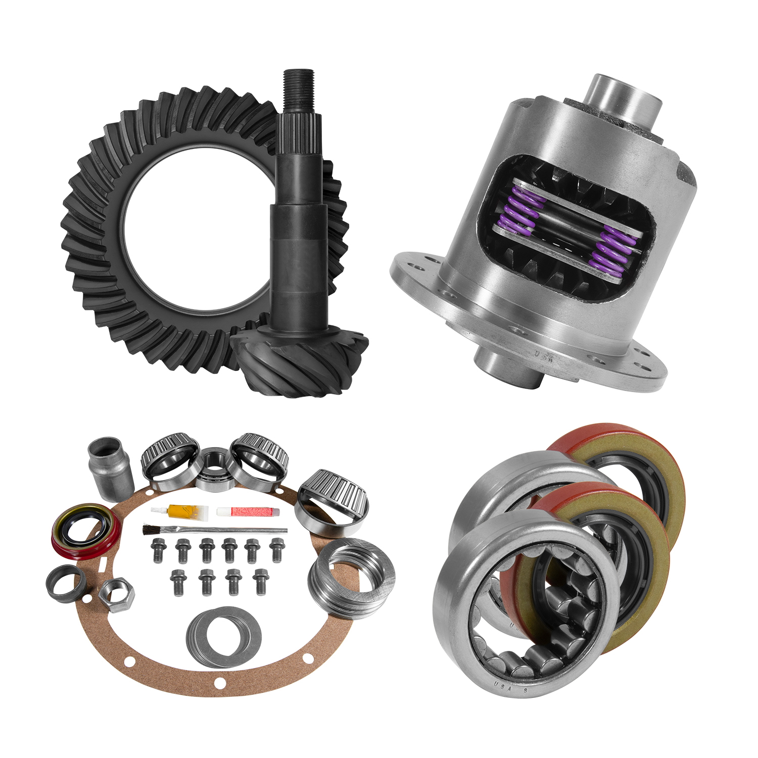 8.2" GM 3.55 Rear Ring & Pinion, Install Kit, 28spl Posi, 2.25" Axle Bearings 