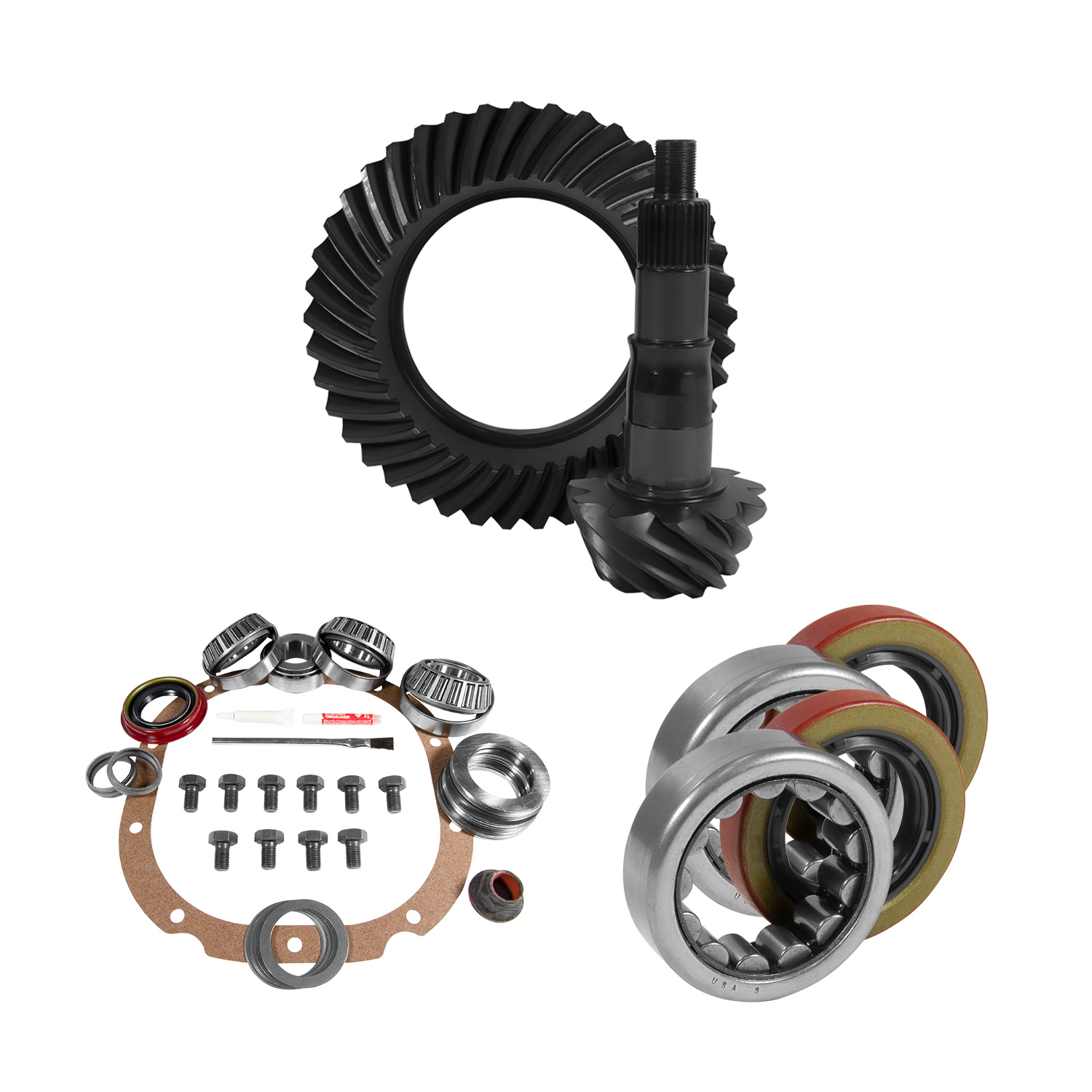 8.8" Ford 3.73 Rear Ring & Pinion, Install Kit, 2.25" OD Axle Bearings & Seals 