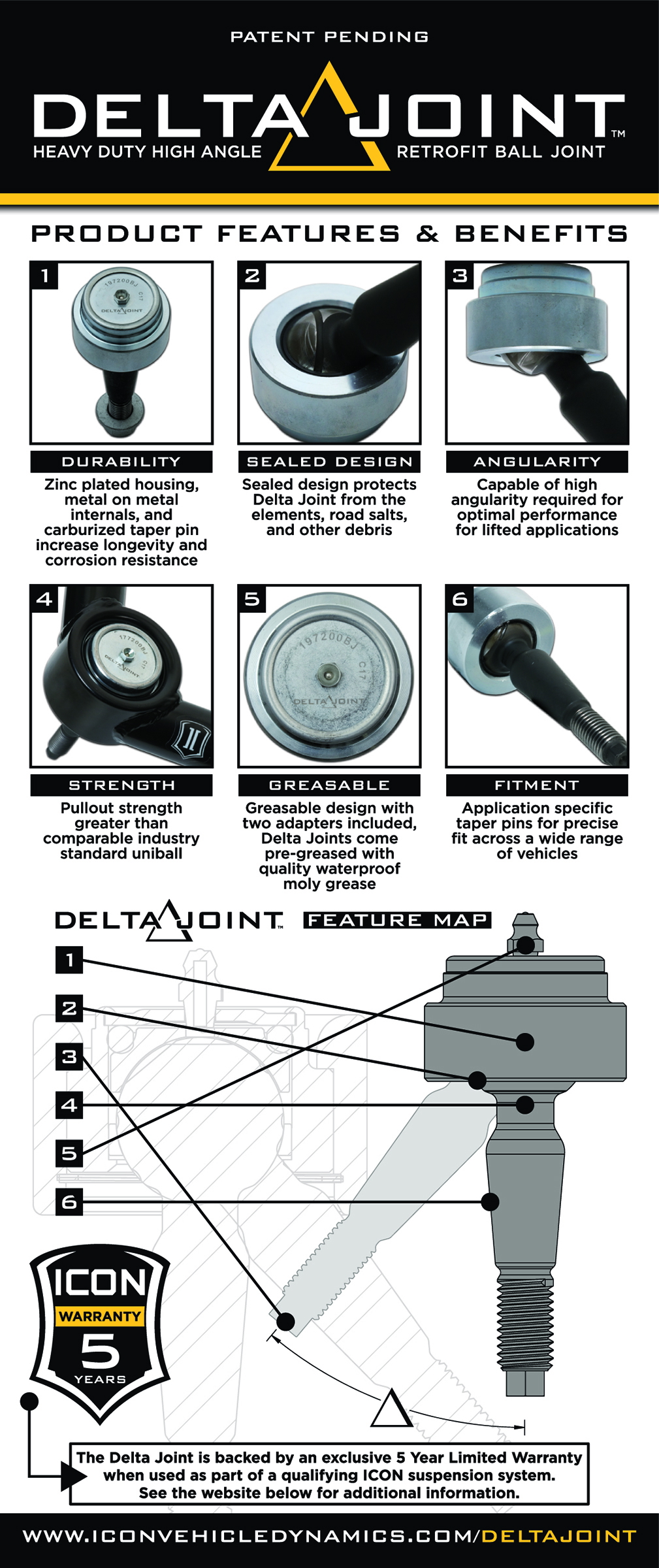 ICON 2005-2023 Toyota Tacoma, Tubular Front Upper Control Arm w/ Delta Joint Kit