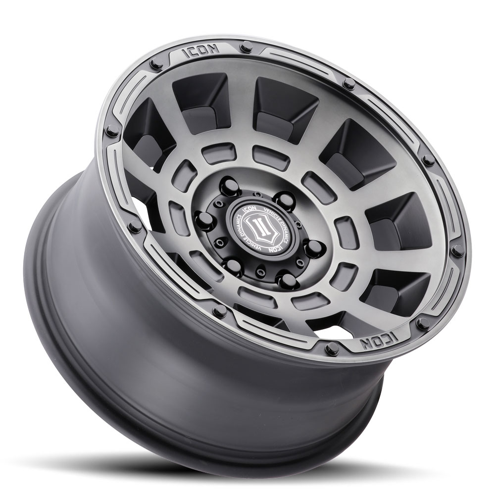 ICON Alloys Thrust, Smoked Satin Black, 17 x 8.5 / 5 x 5, -6mm Offset, 4.5" BS