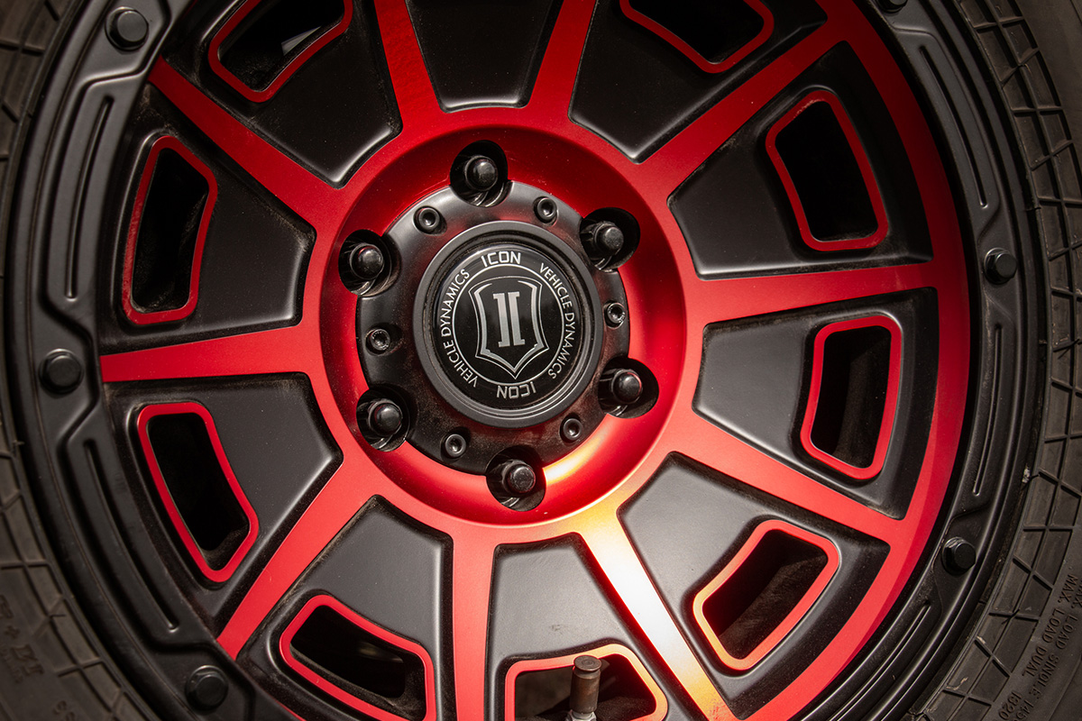 ICON Alloys Victory, Satin Black w/Red, 17 x 8.5 / 5 x 5, -6mm Offset, 4.5" BS