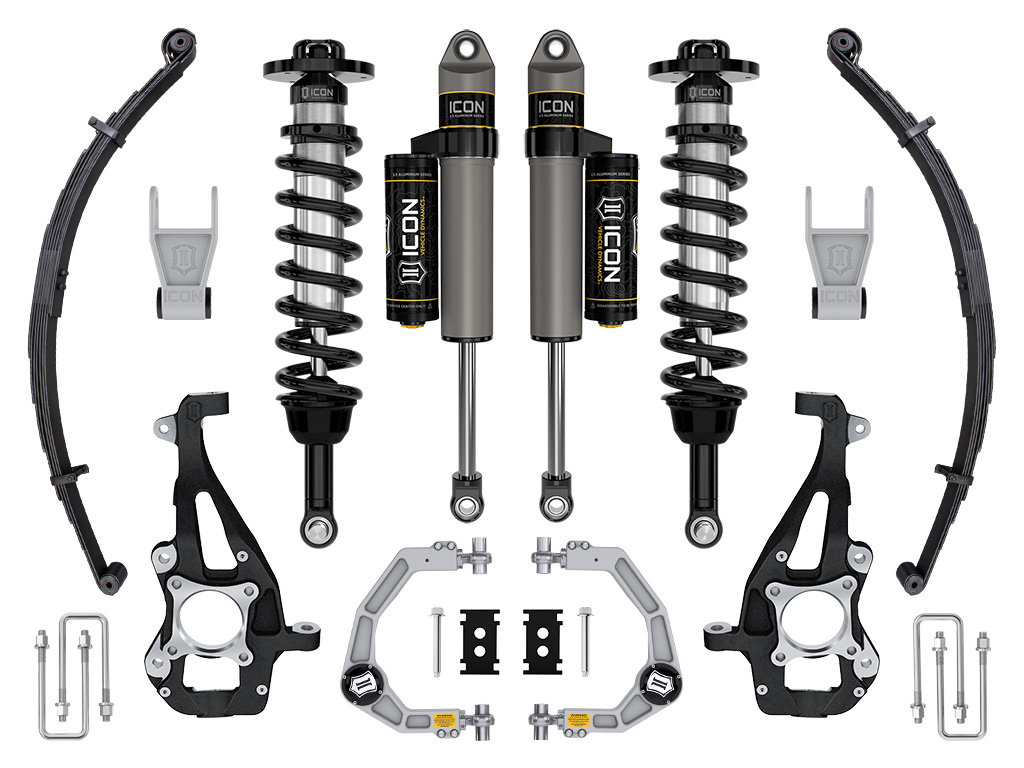 ICON 2021-2023 Ford F-150 4WD, 3.5-4.5" Lift, Stage 2 Suspension System, Billet UCA w/ Leaf Packs