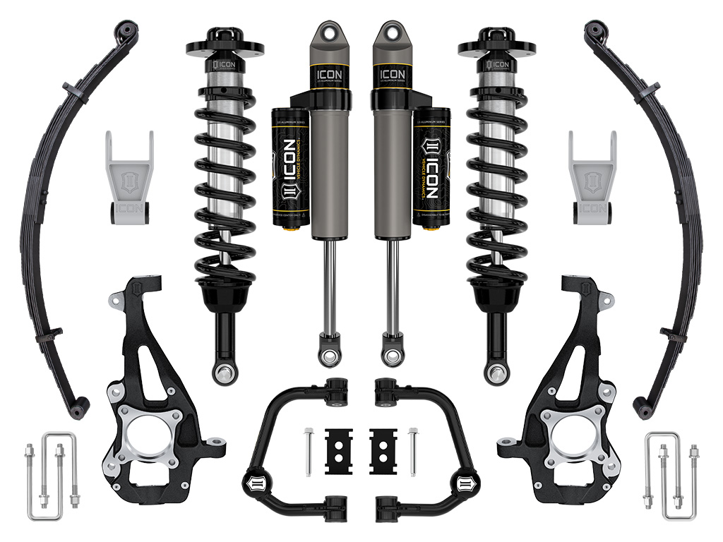 ICON 2021-2023 Ford F-150 4WD, 3.5-4.5" Lift, Stage 2 Suspension System, Tubular UCA w/ Leaf Packs