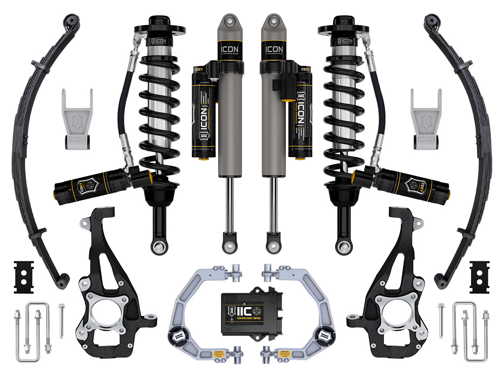 ICON 2021-2023 Ford F-150 4WD, 3.5-4.5" Lift, Stage 5 Suspension System, Billet UCA w/ Leaf Packs